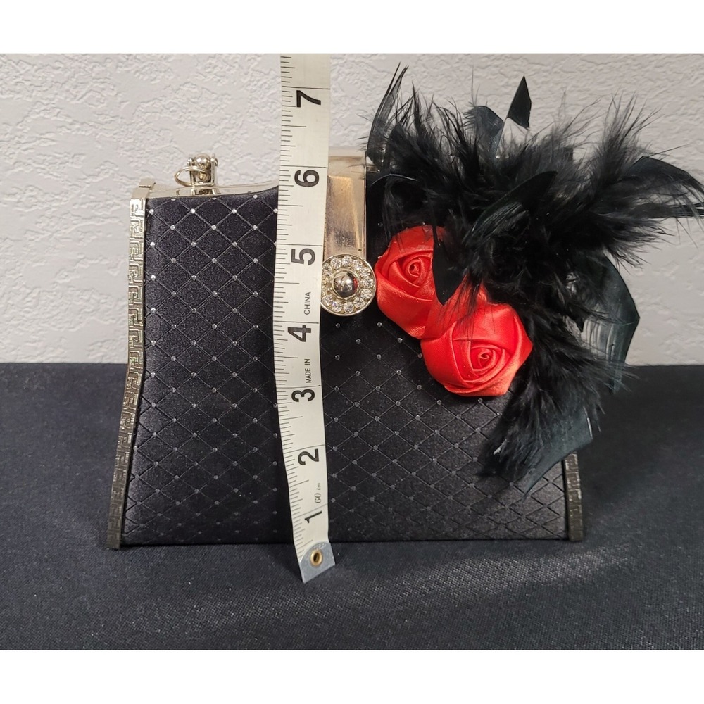 Women's Black Silver Accents Evening Handbag/Purse with Flower - Picture 8 of 8